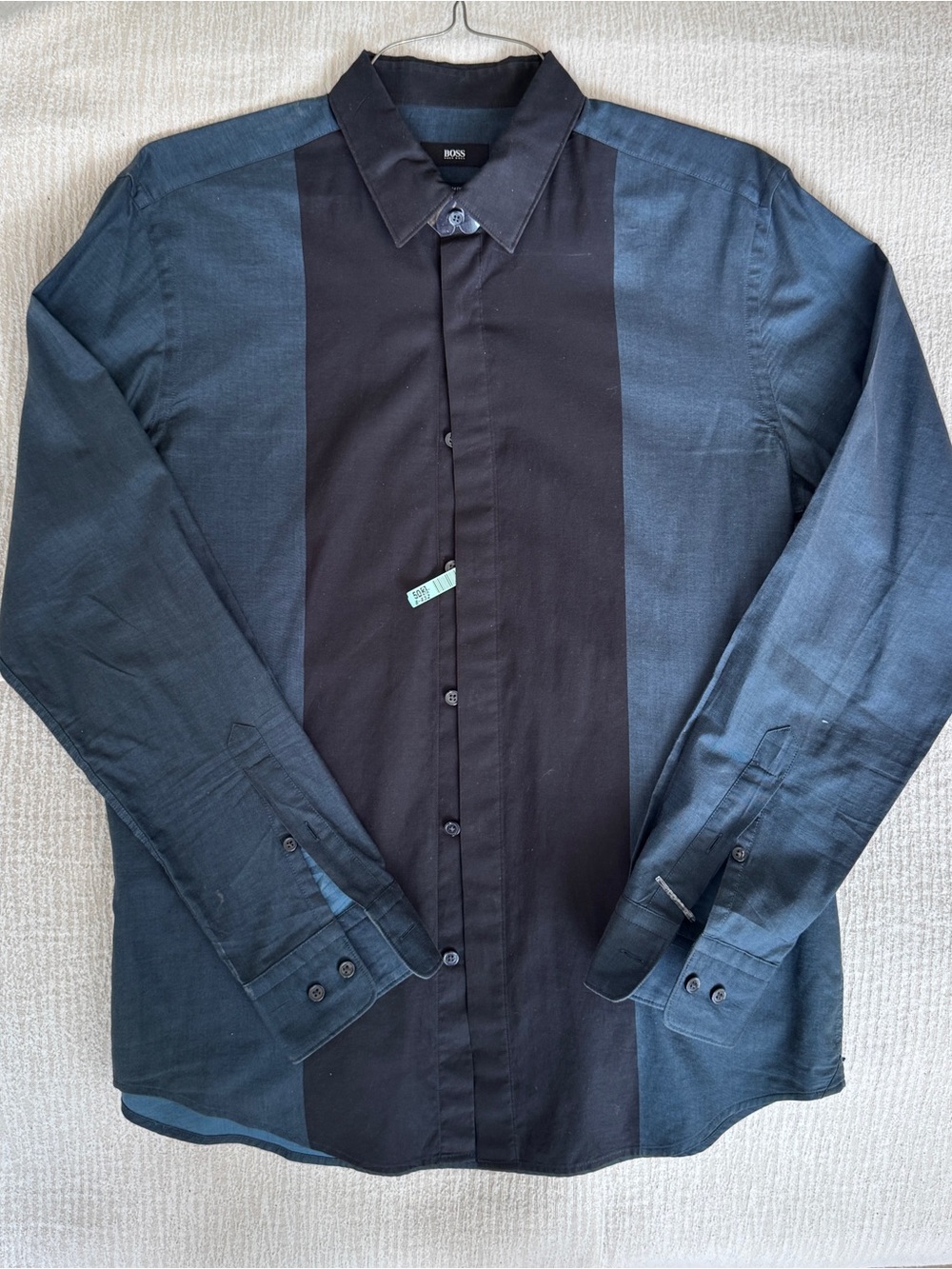 Hugo Boss Two-Tone Black and Navy Long-Sleeve Dress Shirt